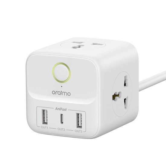 Oraimo Cube 20W Extension Boards with 2 USB & 1 Type-C Fast Charging Port, 3 Socket with 1.5 M Power Cord