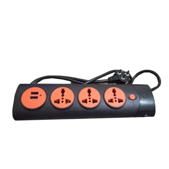 Extension Board with 3 Socket Extension Boards (Black, 1.5 m, with 2 USB Port)