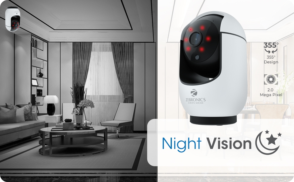 * 2.0MP 1080p resolution | Night vision | Rotation for up to 355 degrees.