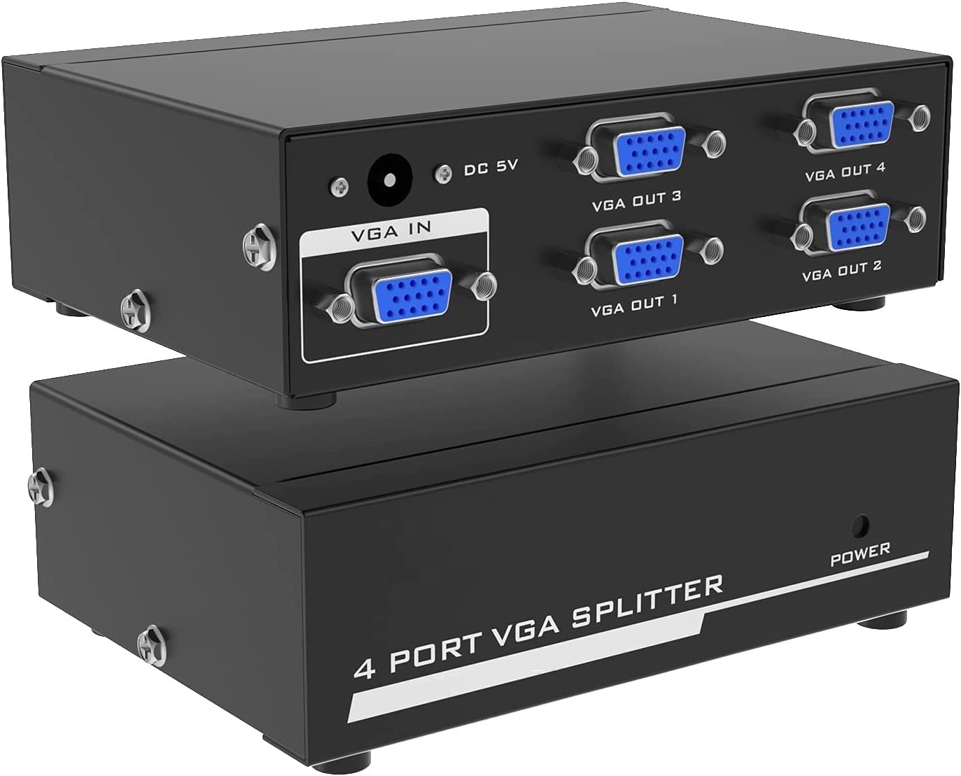 4 Port Powered VGA Splitter 1 in 4 Out 2000Mhz Video Distribution Duplicator for 1 PC to 4 Monitors Projector
