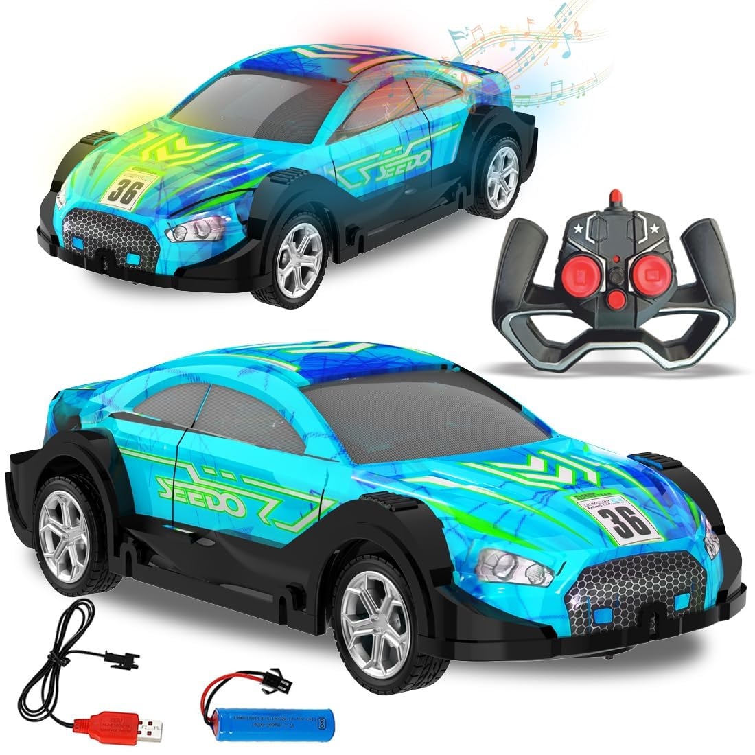 Wembley Dazzling Remote Control Car for Kids RC Car USB Rechargeable Sports Car with LED Light & Music 4 Function