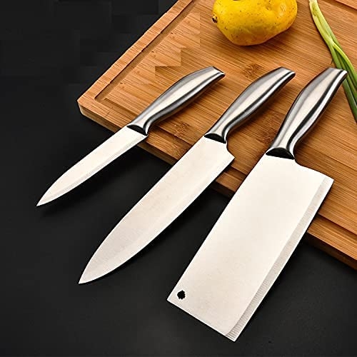 Stainless Steel Kitchen Knives | High Carbon Steel Ultra Sharp Santoku Japanese Knife Meat Cleaver, Vegetable - 3 Pcs