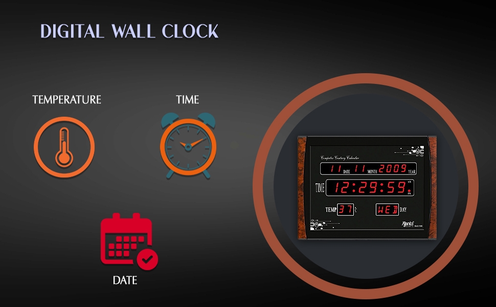 Ajanta Quartz Digital Red LED Rectangle Wall Clock,SPN-MX9E8