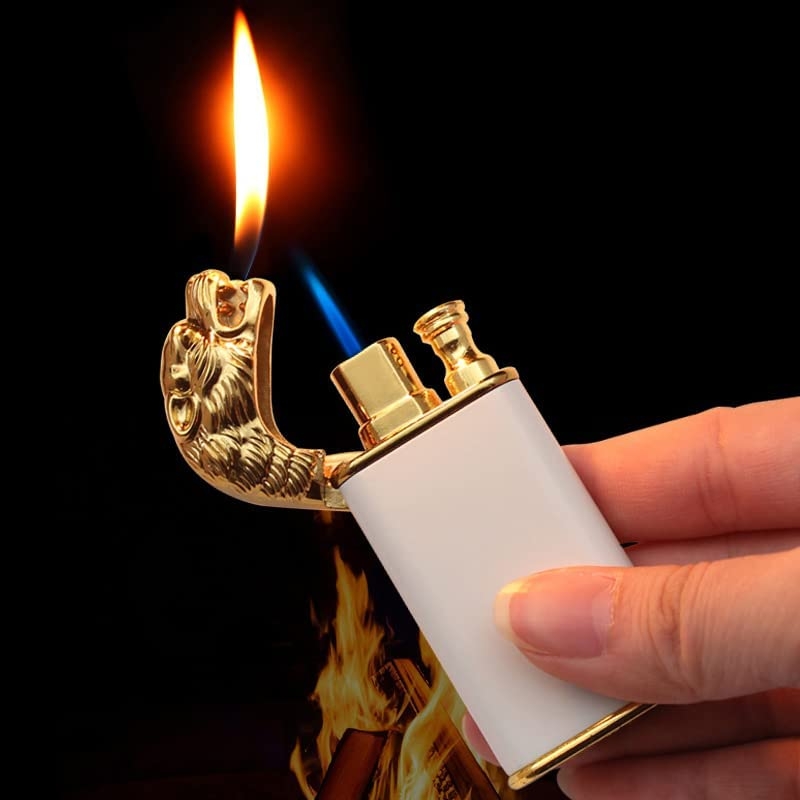 Alkey Dragon Magic Double Flame Cigarette Lighter Luminous Cigar Torch Lighters Wind-Proof Steel Gas Lighter Unique Lighter Creative Metal Gift for Men (Multicolor) Cigarette Lighter