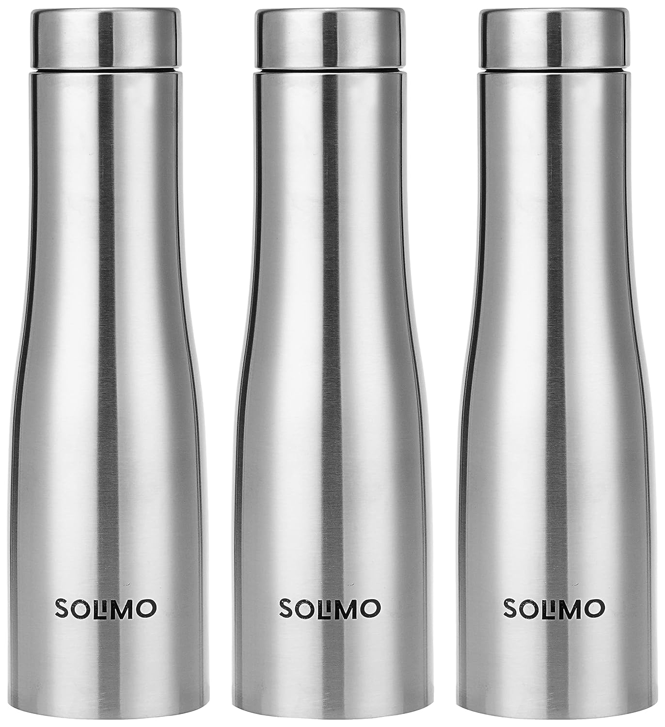 Solimo Curved Water Bottle Stainless Steel rust free body for school, office, travel bottle | 1 L Each | 3 pcs