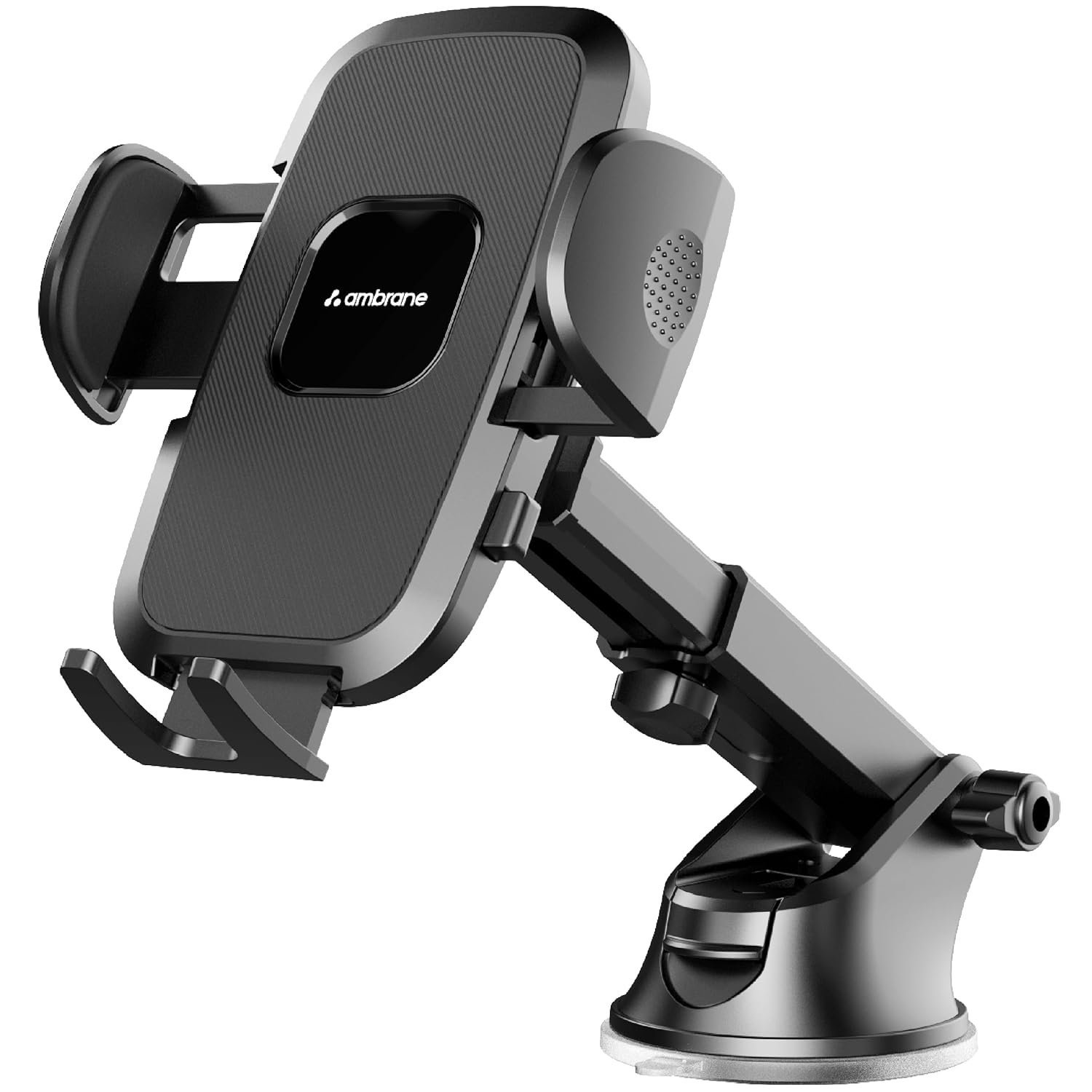 Ambrane Car Mobile Holder with Adjustable Side Arm, Dashboard Mobile Holder Mount for 360° Rotation, support 4 to 7 Devices