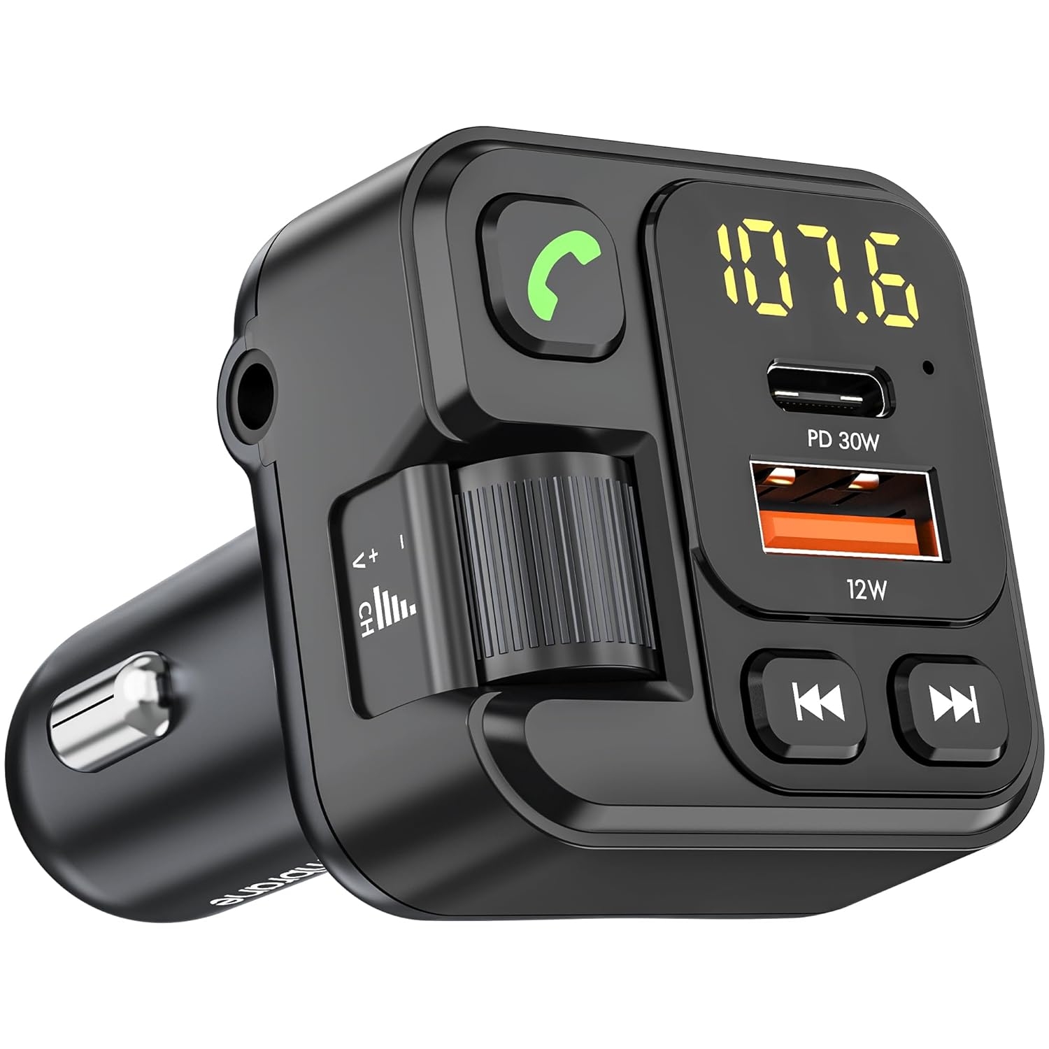 Ambrane Bluetooth FM Transmitter Car Radio Adapter for Hands-Free, Type-C (30W) PD Technology & USB-A (12W) Fast Charger, Music Stream