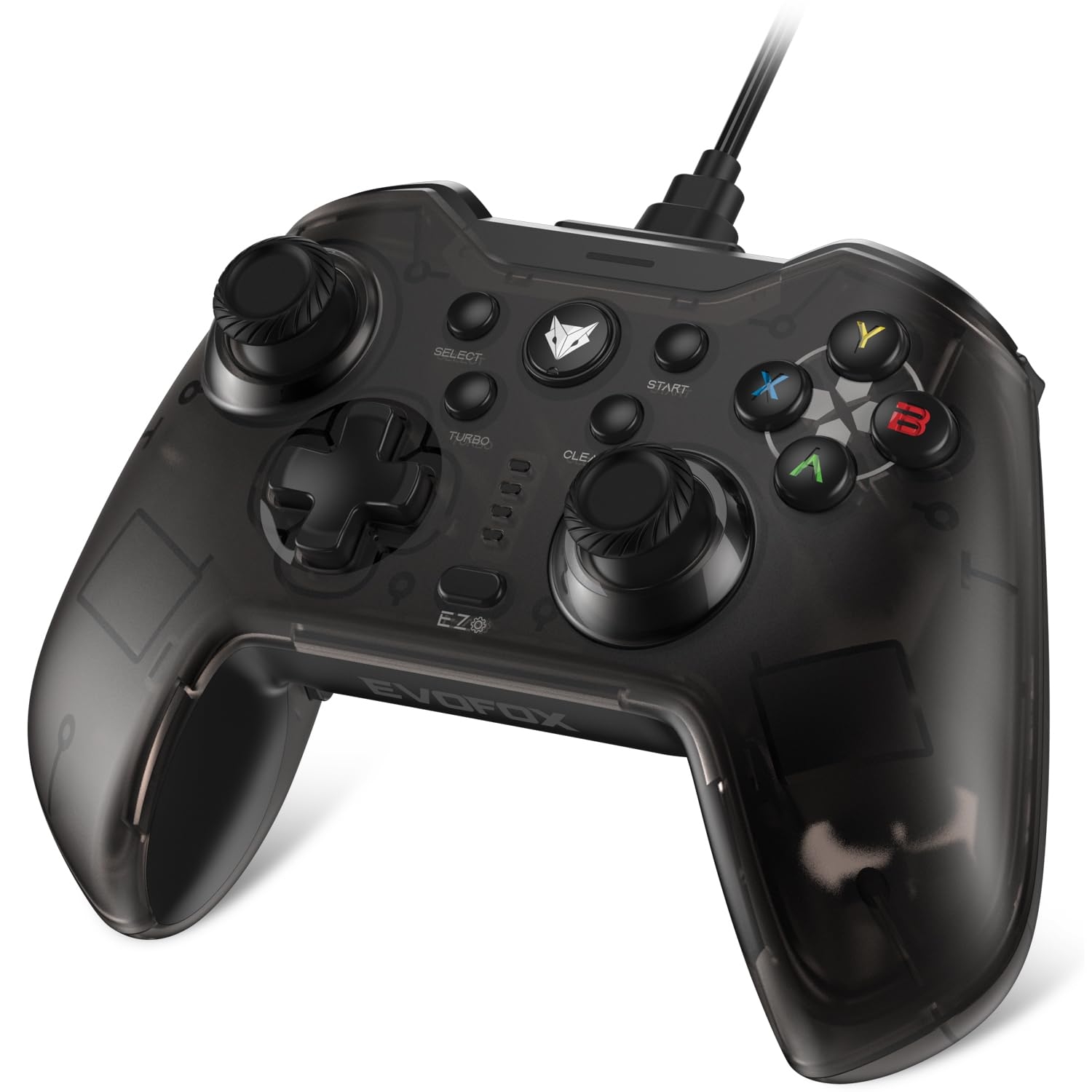 AMKETTE EvoFox Elite X Wired Gamepad for PC with Dual Vibration Motors, 2 Macro Back Buttons, Translucent Shell