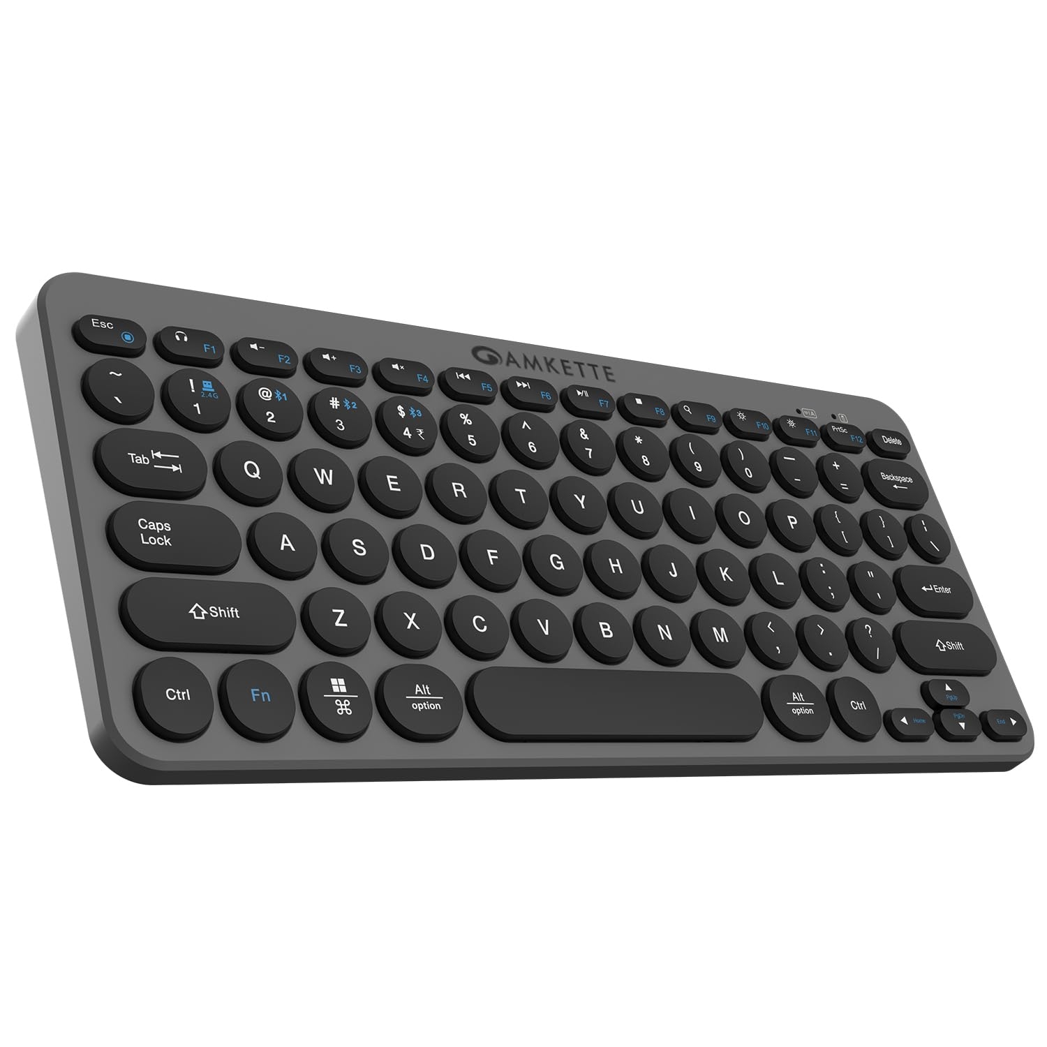 Amkette Optimus Bluetooth 4 in 1 Keyboard with 3 Bluetooth Devices and 1 USB Device Connectivity, Compact & Portable Size with On/Off Switch, Silent Keystrokes, Direct Multimedia Keys
