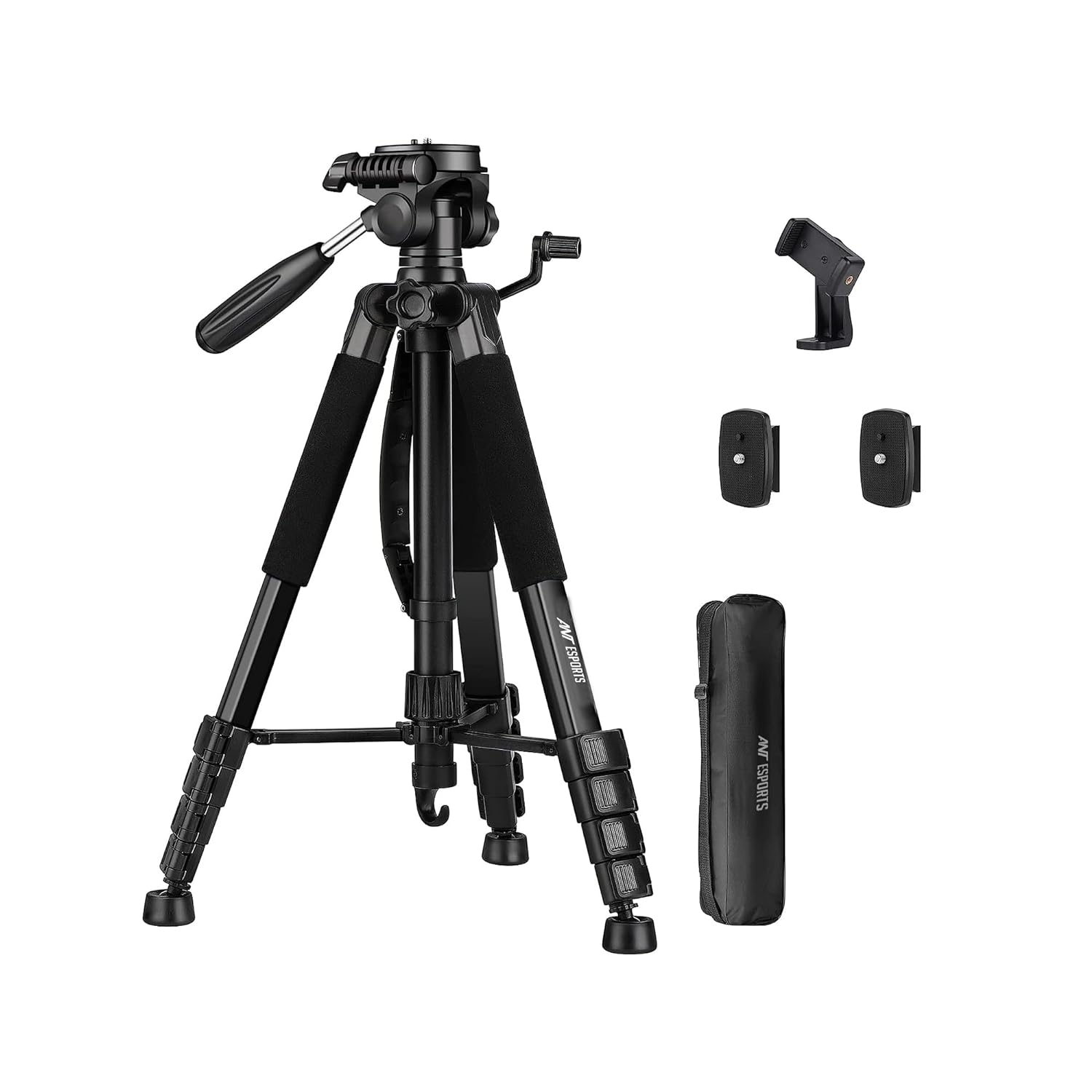 Ant Esports CATS02 Aluminium Tripod 55 140 cm with Mobile Holder & Carry Case for Smartphone & DSLR Camera Lightweight