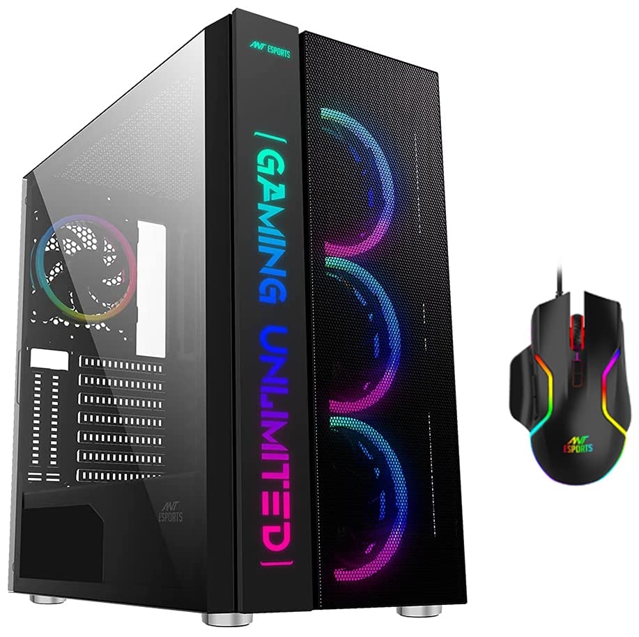 Ant Esports ICE-511 MAX Mid Tower Mesh Computer Case I Gaming Cabinet Supports E-ATX, ATX, Micro-ATX, Mini-ITX MB & 1 x120mm Fan, Black & GM320 RGB Optical Wired Gaming Mouse