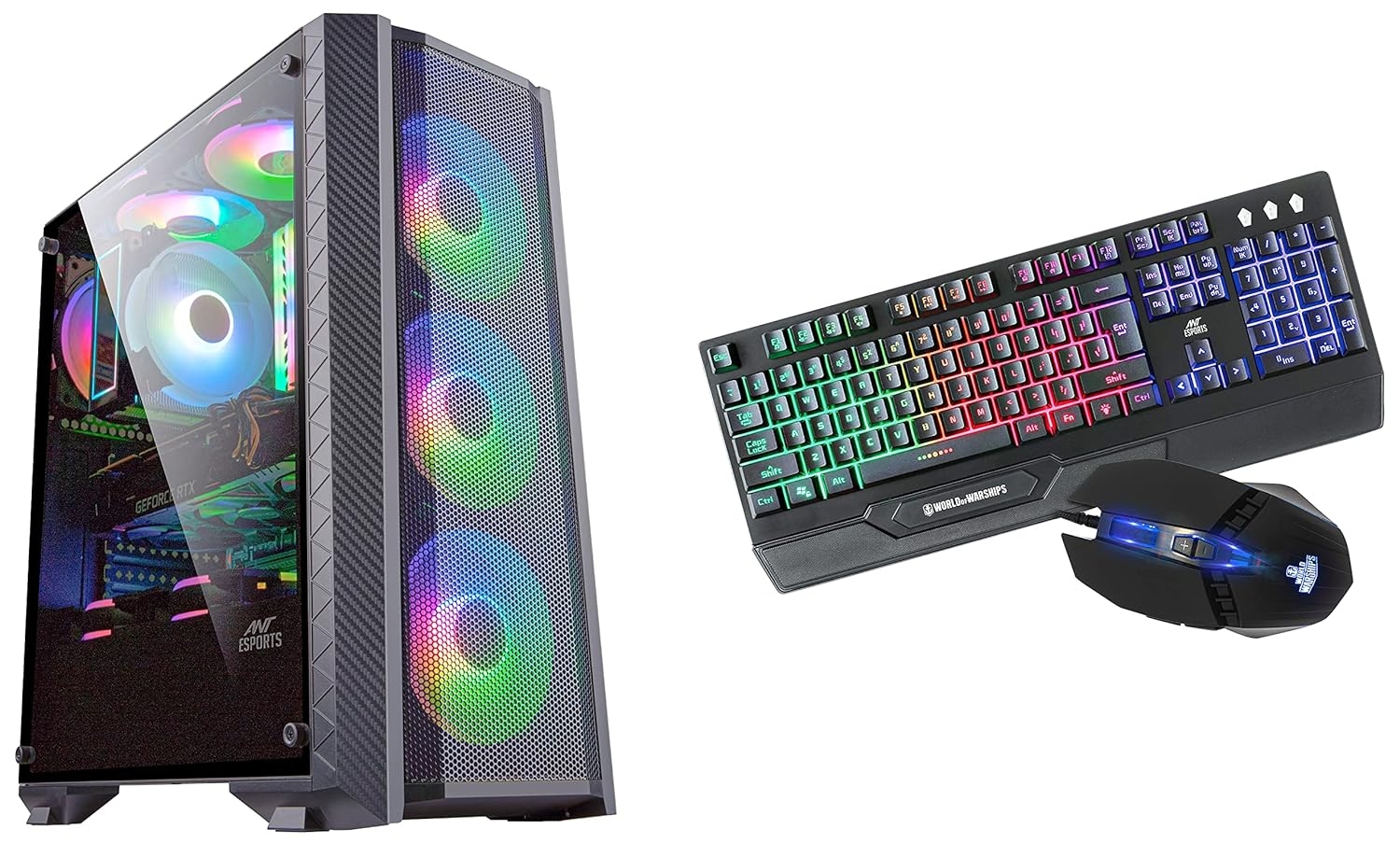 Ant Esports ICE-311MT Mid-Tower ATX Computer Case I Gaming Cabinet – Black Support & KM500W Gaming Backlit Keyboard and Mouse Combo, LED Wired Gaming Keyboard, Ergonomic & Wrist Rest Keyboard