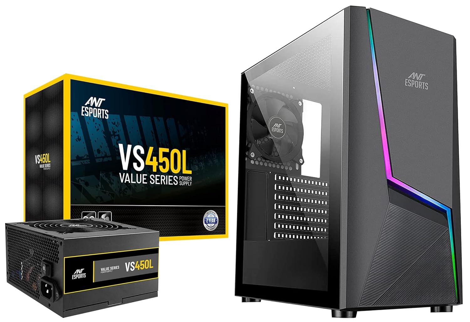 Ant Esports ICE-130AG Mid Tower Gaming Cabinet & VS450L 450 Watt Gaming Power Supply Unit