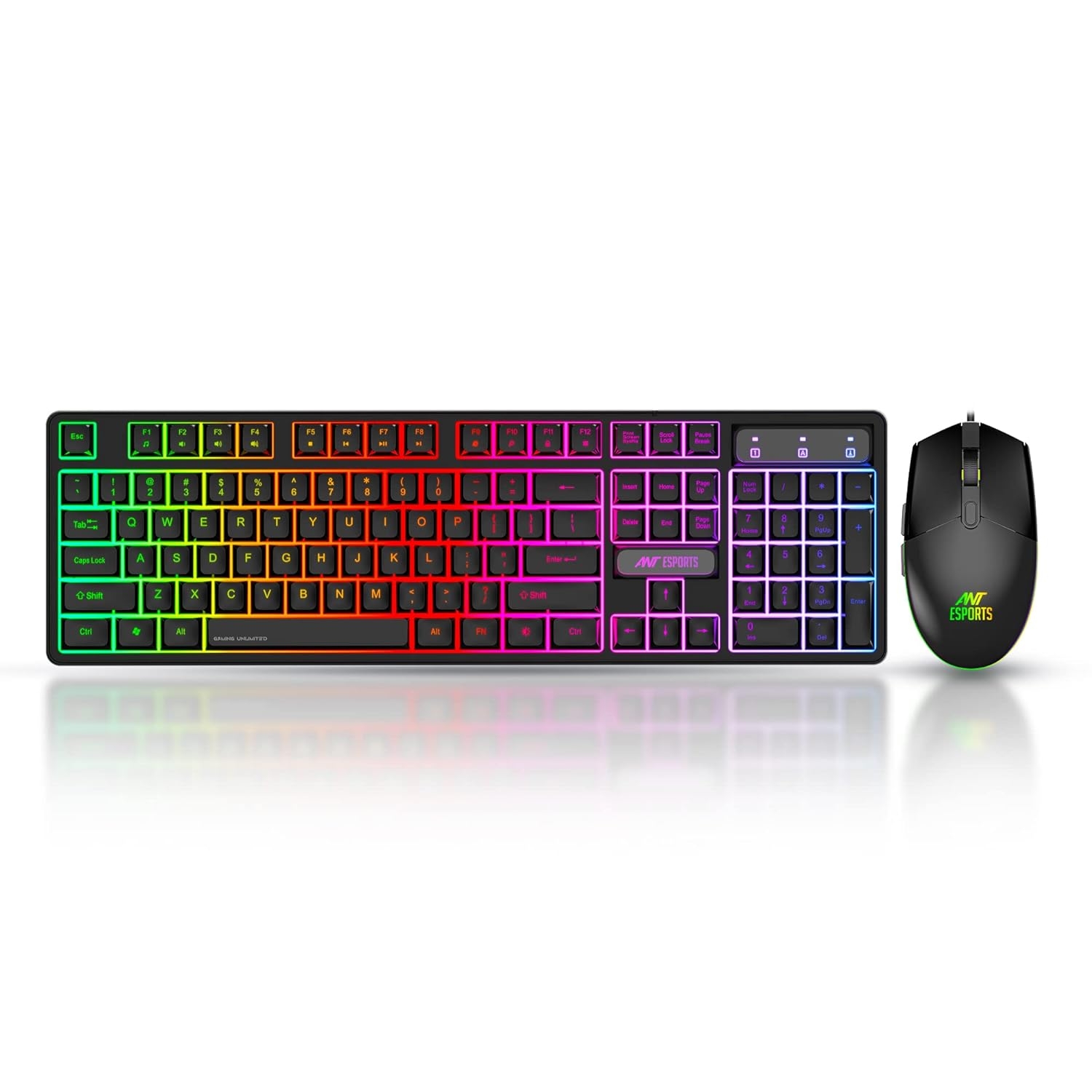 Ant Esports KM1600 Gaming Keyboard & Mouse Combo, Wired Backlit Rainbow LED Keyboard & 3200 DPI Gaming Mouse for PC/Laptop - Black