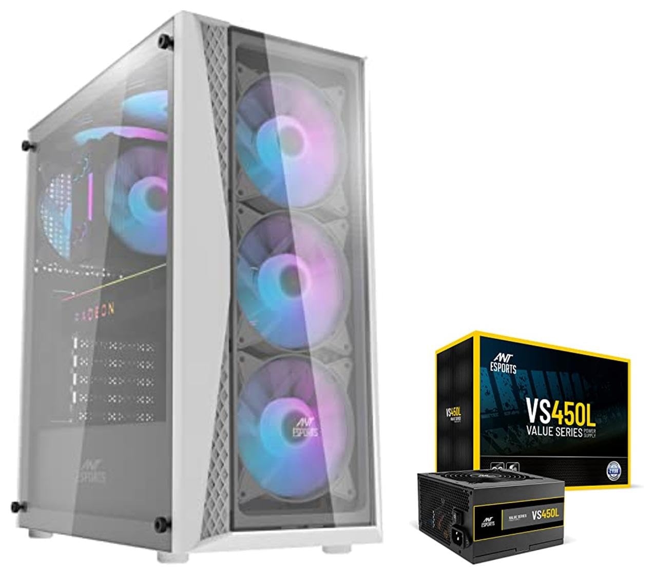 Ant Esports 220 Air Mid- Tower Computer Case/Gaming Cabinet - White & VS450L 450 Watt Non-Modular Continuous Power Gaming Power Supply/PSU