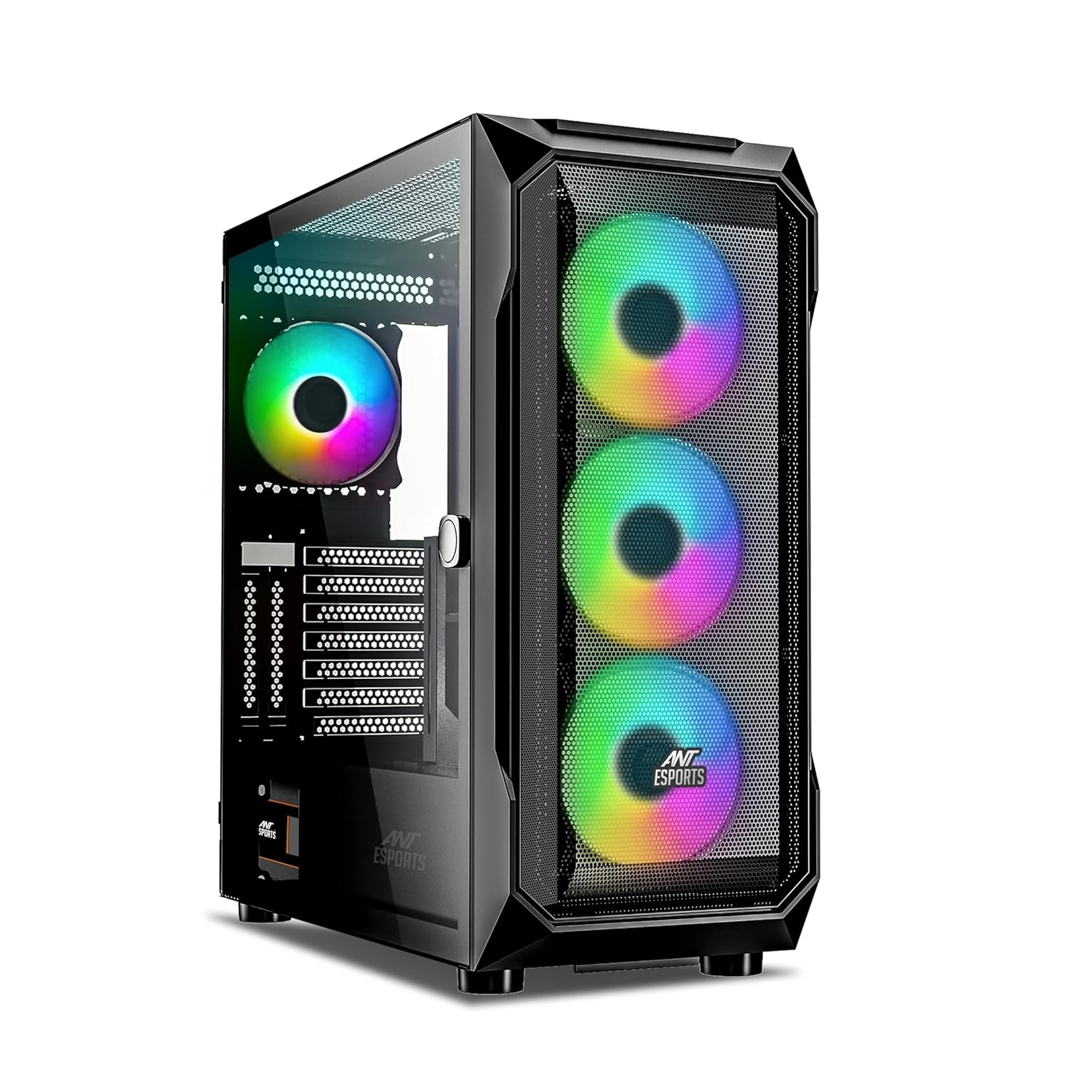 Ant Esports ICE- 410TG Mid- Tower Computer Case/Gaming Cabinet with Type C - Black | Support E-ATX, ATX, M-ATX, ITX | Pre-Installed 3 x 120 mm ARGB Front Fans and 1 x 120mm ARGB Rear Fan
