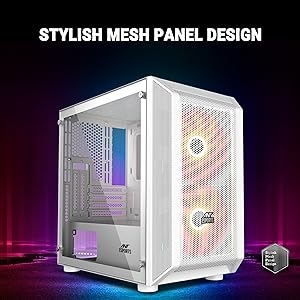 Ant Esports 200 Air Mini M-ATX Computer Case/Gaming Cabinet - White | Support M-ATX, ITX | Pre-Installed 2 x 200 mm ARGB Front Fans