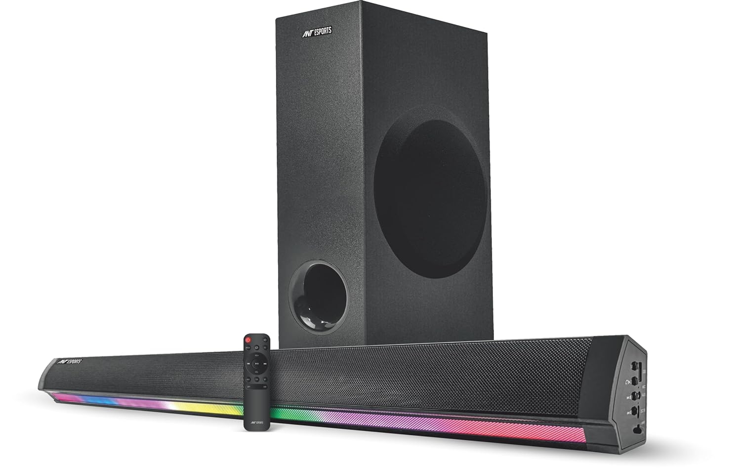 Ant Esports SBW200| RGB Light 200 watts Sound Bar with 5.5 inch Subwoofer, HDMI/Optical/AUX/USB/TF and Bluetooth 5.0 Connection,FM Radio,Bass Adjustable,Wall Mountable,4 EQ Modes,Remote Control–Black
