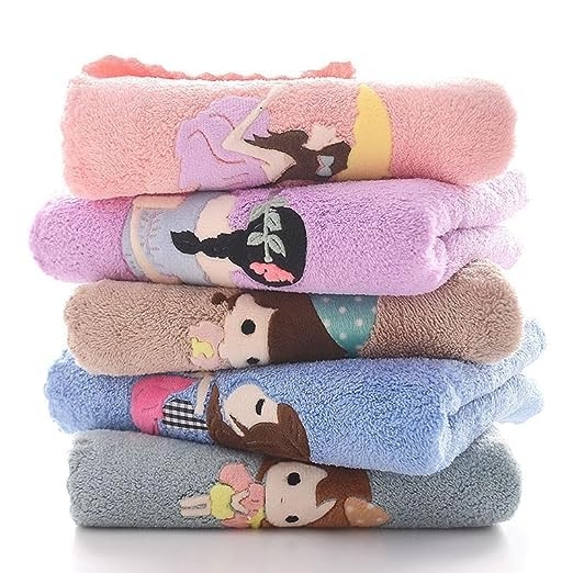 Microfiber Face Towel Handkerchief Rumal 500GSM Extra Soft & Super Absorbent Printed for girls Womens, Kids 5 pcs