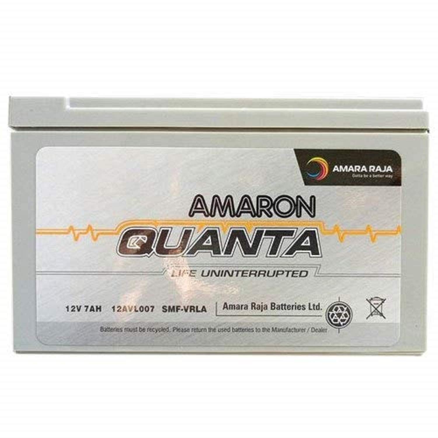 AMARON Quanta 12V 7Ah SMF UPS-Emergency Battery for Solar Instruments - VRLA 12-07/ 12V, 7AH C20 - 15 Month Warranty