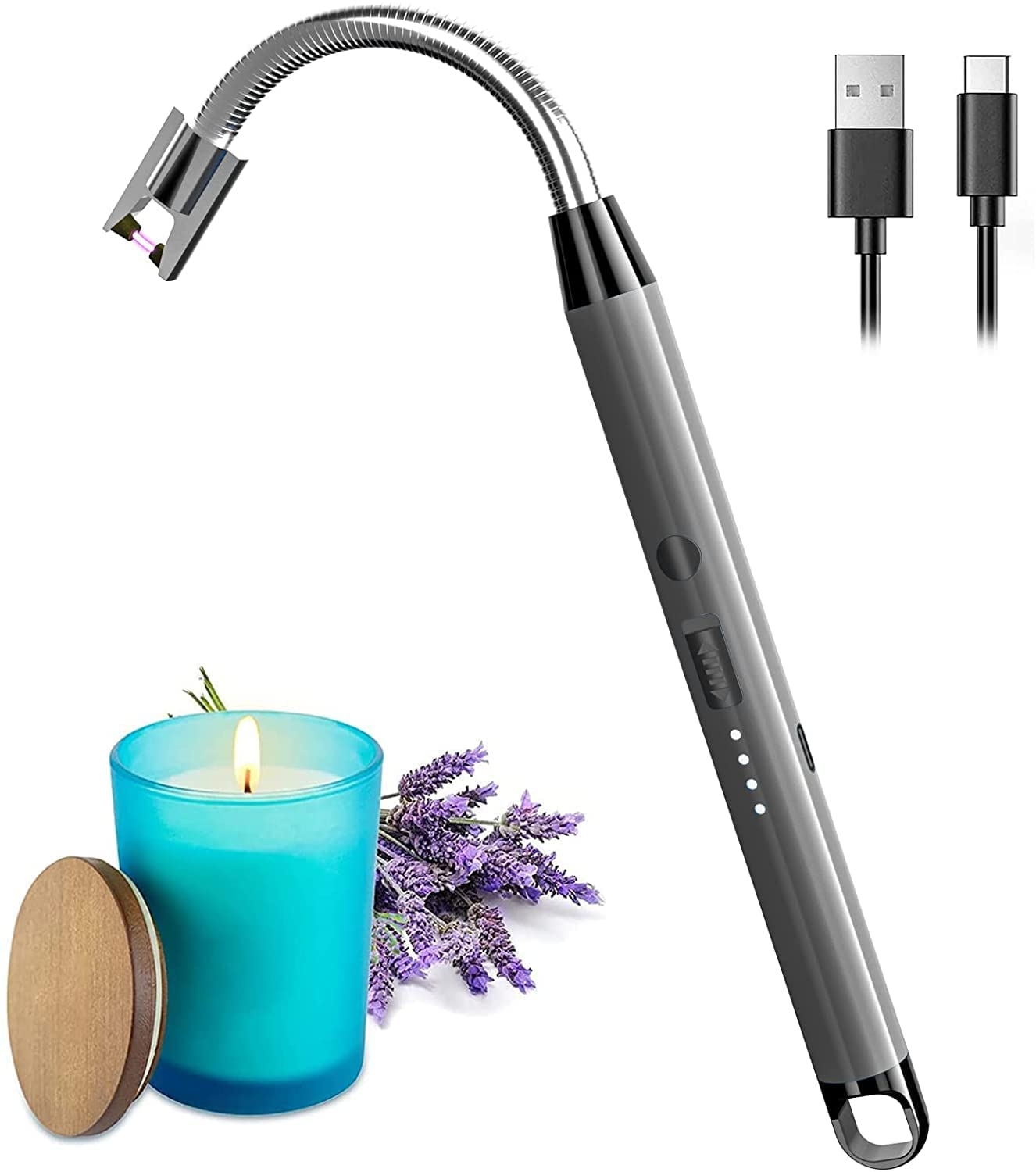 BEBO CREATIONS Electric Arc Plasma Lighter for Gas Stove, Candles, Charcoal & Fire Crackers | Rechargeable with USB Type-C, 360 Degree Long Flexible Neck for Safety - (Silver) Cigarette Lighter