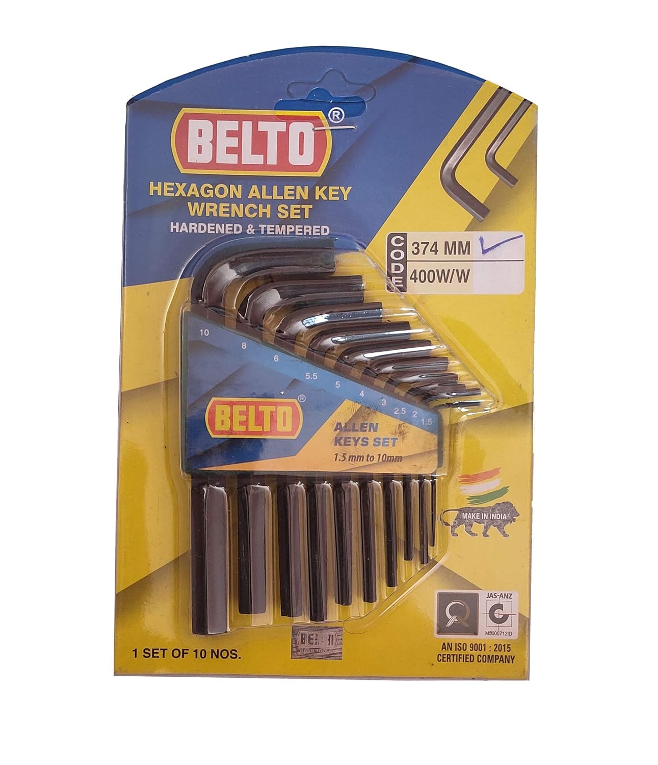 Belto Hexagon Allen Key Wrench Set (Size: 1.5 mm to 10 mm 10 Pieces)