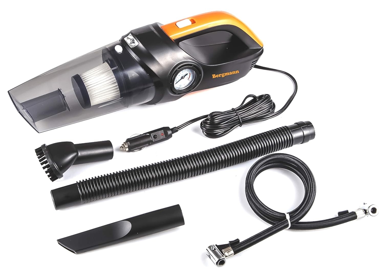 Bergmann Cyclonic 2-in-1 Car Vacuum Cleaner | 3mtr cable | 120 watts | nozzle tip | air house & Tyre Inflator