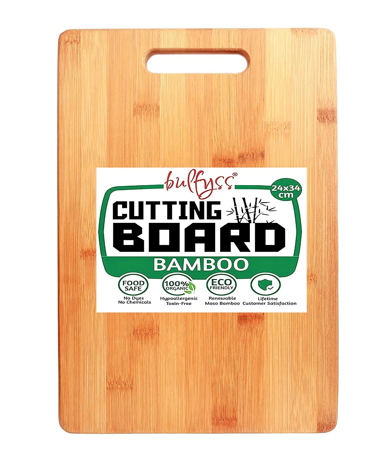 Bulfyss Large Natural Bamboo Wood Chopping Cutting Board for Kitchen Vegetables, Fruits & Cheese (34 x 24cm)