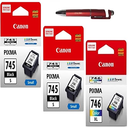 Canon 745 Small Twin & 746XL Ink Cartridge [3 pcs] | 3in1 Mobile Stand, Stylus Pen, Anti-Metal Rotating Ballpoint Pen