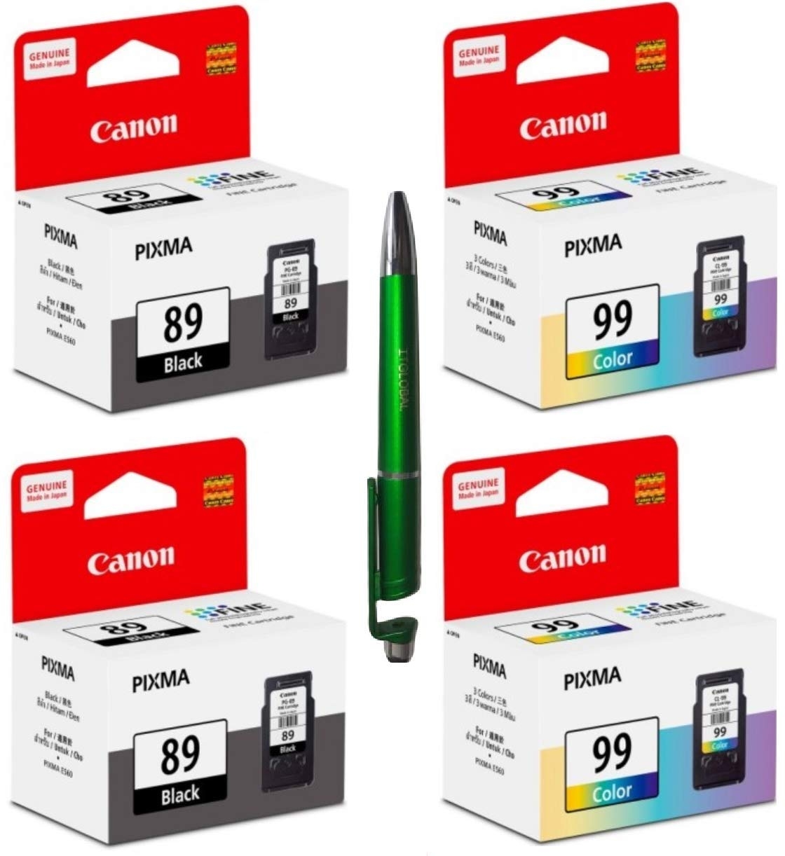 Canon 89 Twin & 99 Twin Ink Cartridge with 3in1 Anti-Metal Rotating Ballpoint Pen, Mobile Stand, Stylus Pen - PG 89 CL 99