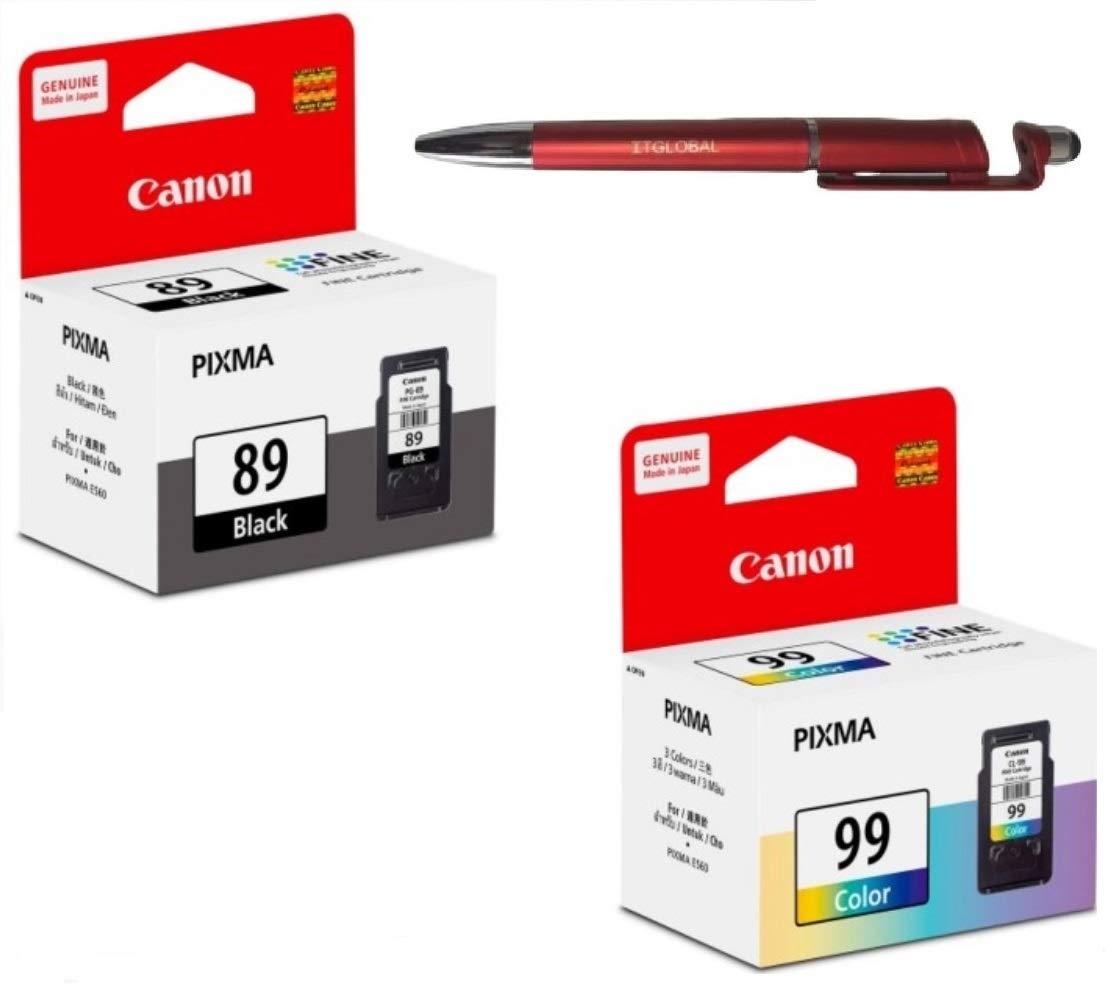Canon PG 89 & CL 99 Ink Cartridge E560 E560R Printers 3in1 | Mobile Stand, Stylus Pen, Texture Rotating Ballpoint Pen