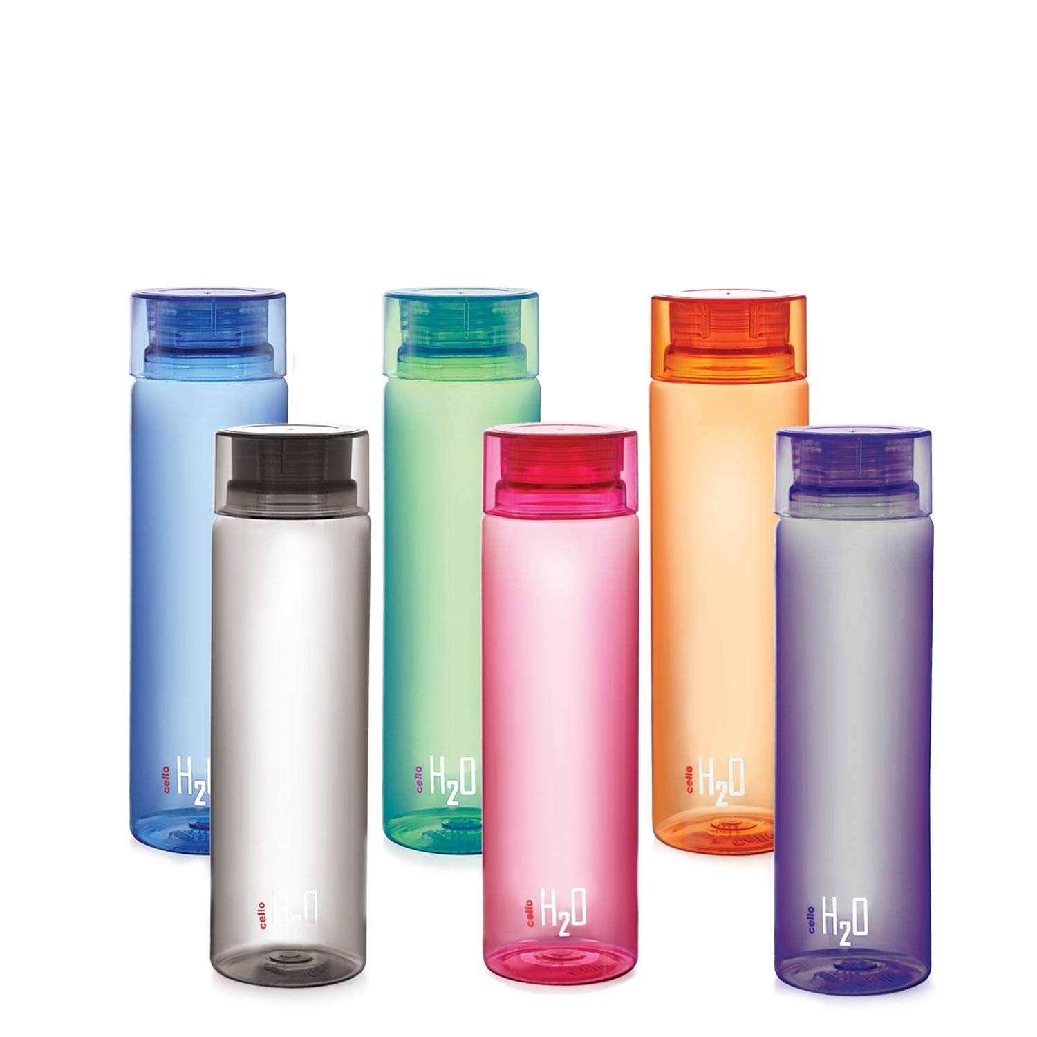Cello H2O Unbreakable Round Plastic Water Bottle 1 Liter | Leak proof & break-proof for Gym/Picnic/Home/Fridge - 6 pcs