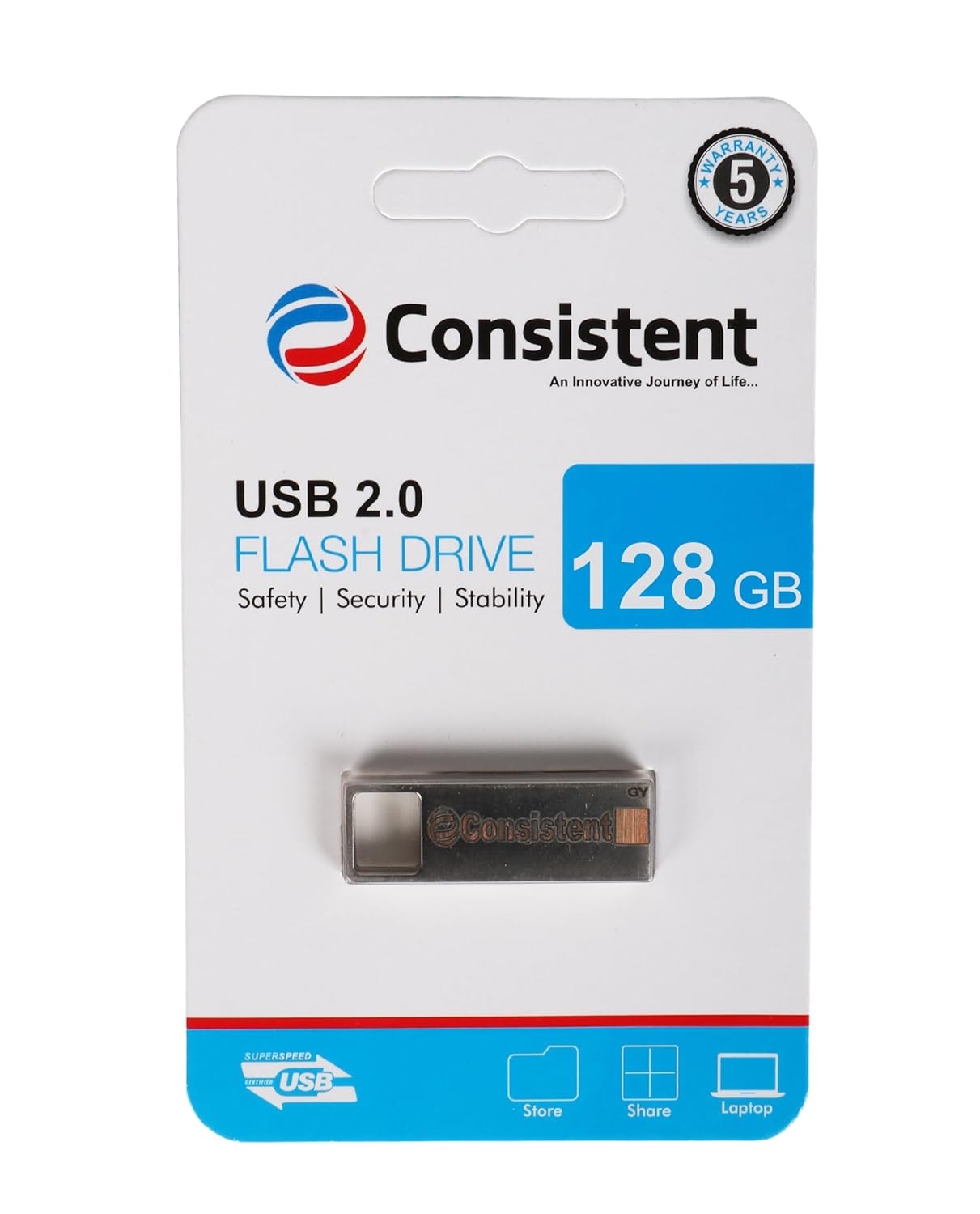 Consistent 128 GB Pen Drive 2.0 (Grey) 5 Year Warranty(CTP10128)