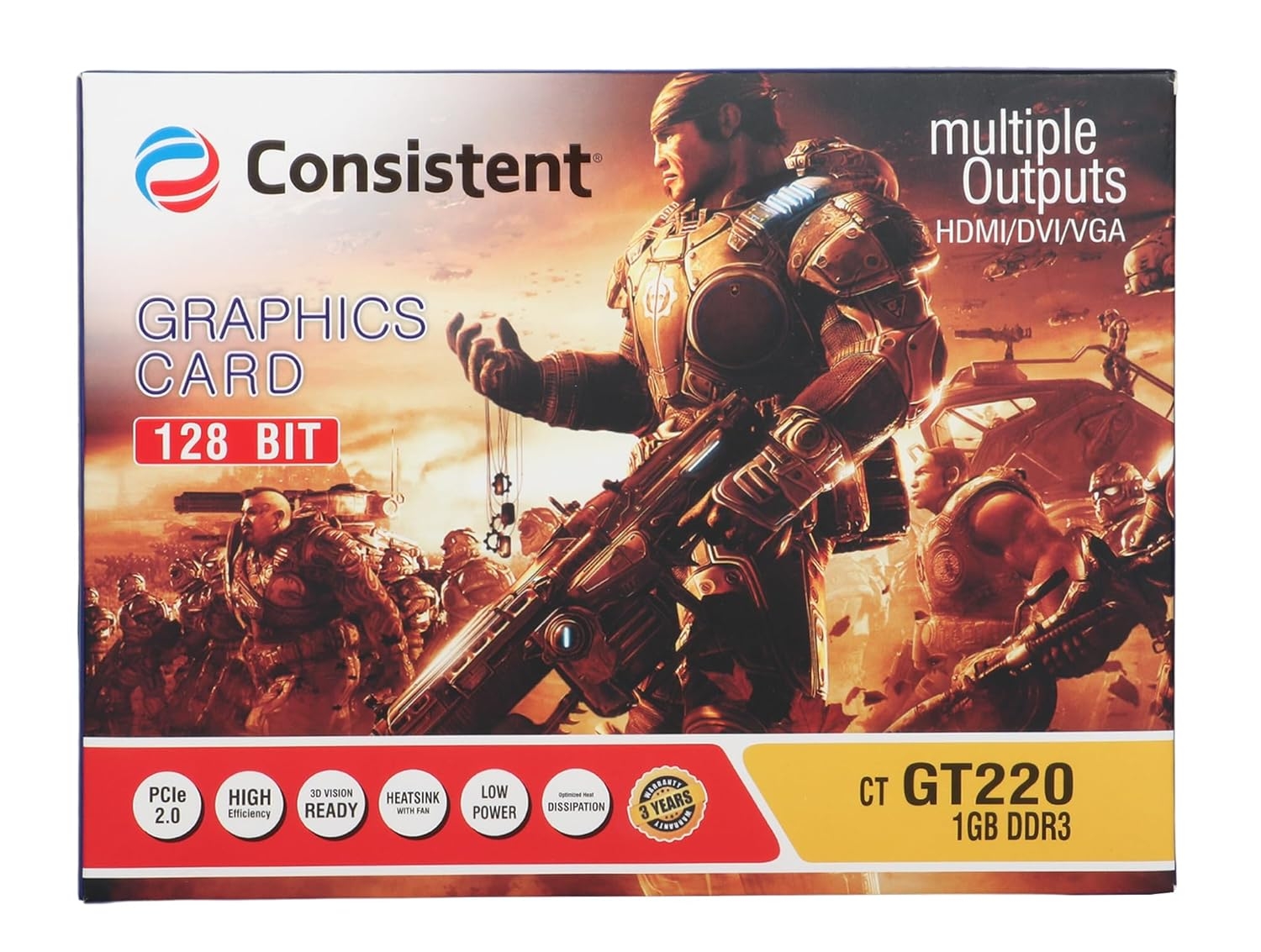 Consistent 220 Graphics Card 1GB DDR3 128-bit, PCI Express X16 2.0 128-Bit, 1GB DDR3 Quiet Operation | 2 Stands | 3 Year Warranty