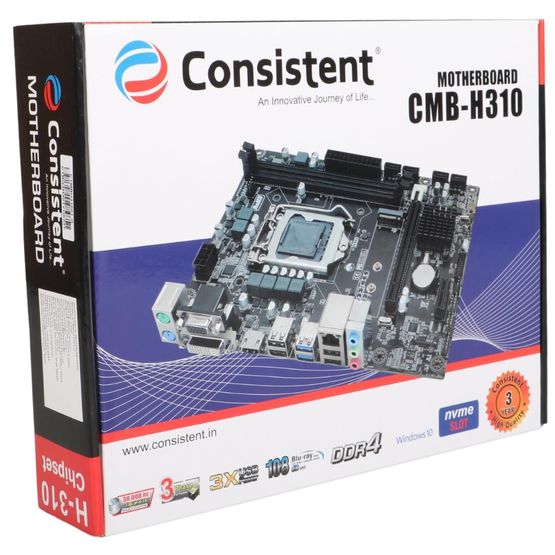 Consistent H-310 Motherboard 8th, 9th Gen i3, i5, i7, DDR4 Slots for RAM | GMA 950 Graphic Card, Motherboard | Sound Card, SATA 2&3, 3Y Warranty