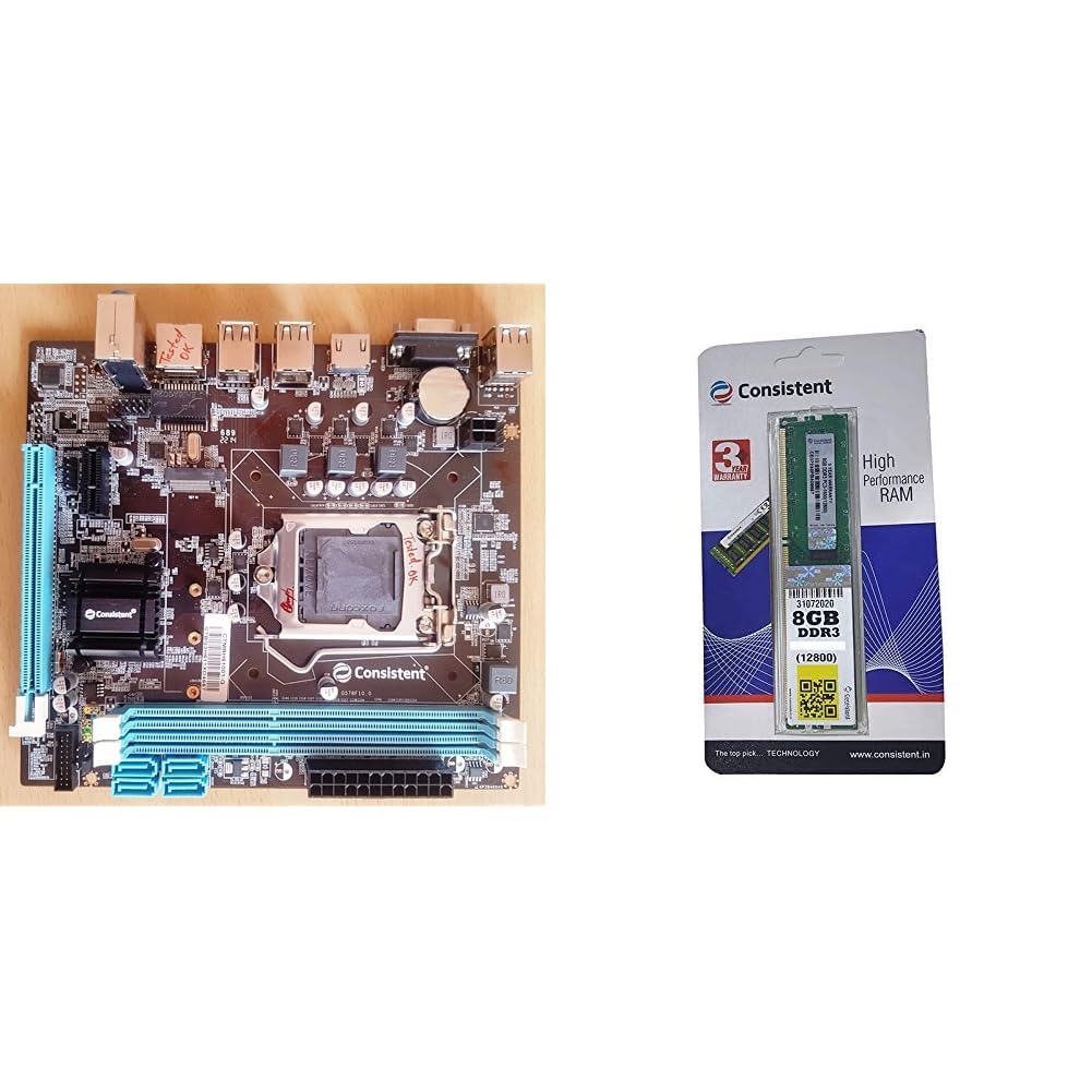 Consistent DDR3 Motherboard CMB-H61 & Consistent 8GB DDR3 1600MHz Desktop RAM (Memory) U-DIMM | Long-DIMM | DT PC3-1600 Memory | 3Y Warranty