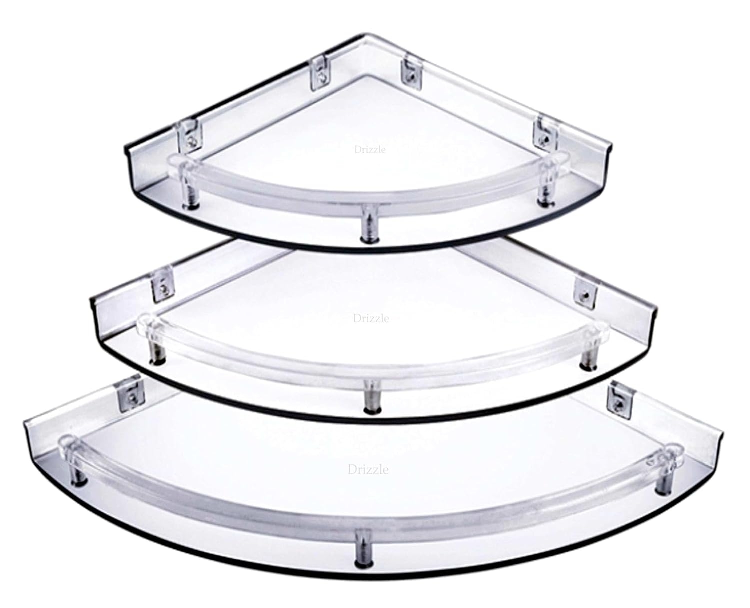 Drizzle Corner Shelf Super Clear | Unbreakable Transparent Shelves | Multipurpose Use (Size 7, 9, 11) (3 Pieces)