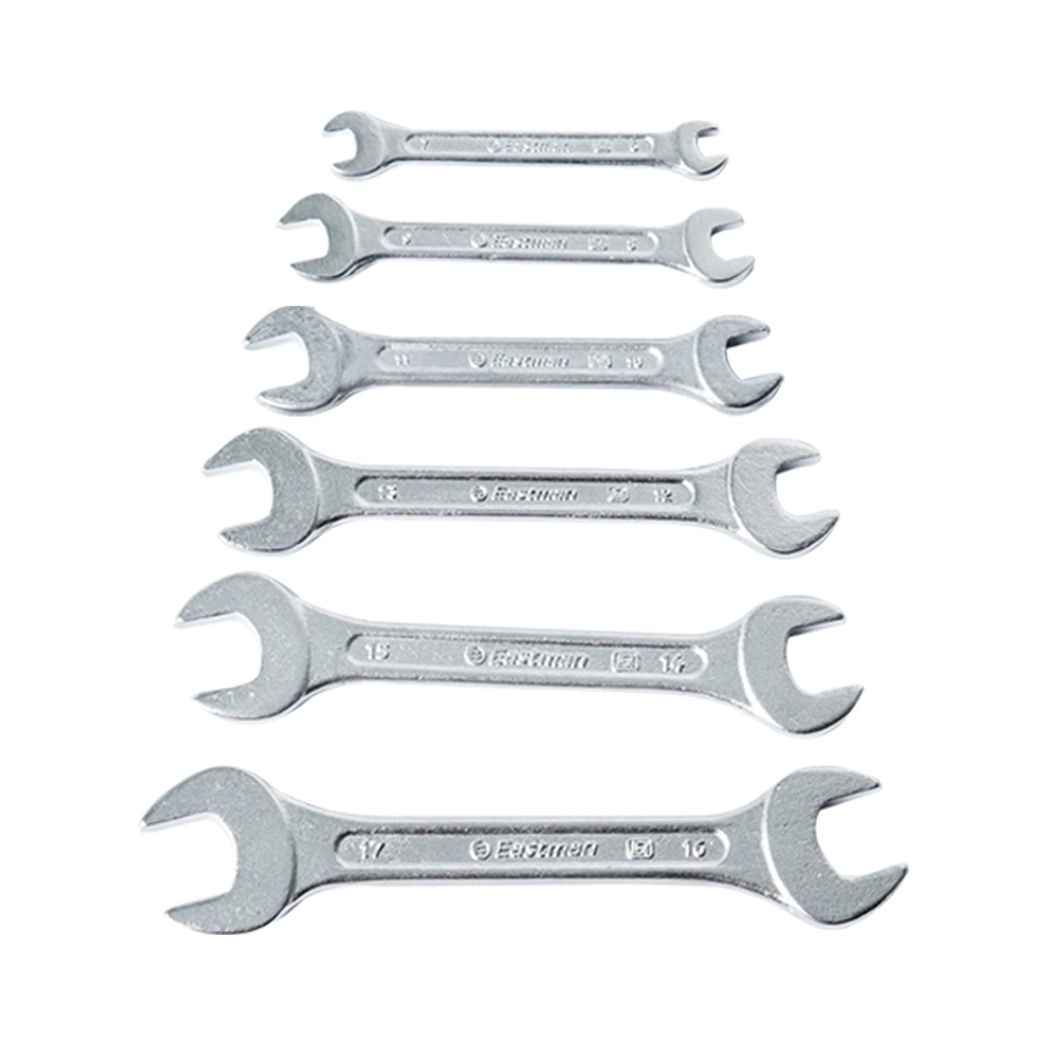 Eastman Doe Jaw Spanners | Crv 6 pcs Kit-03-60M, Chrome Vanadium Steel, Chrome Plated | Double Sided Open Wrench(E-2001)