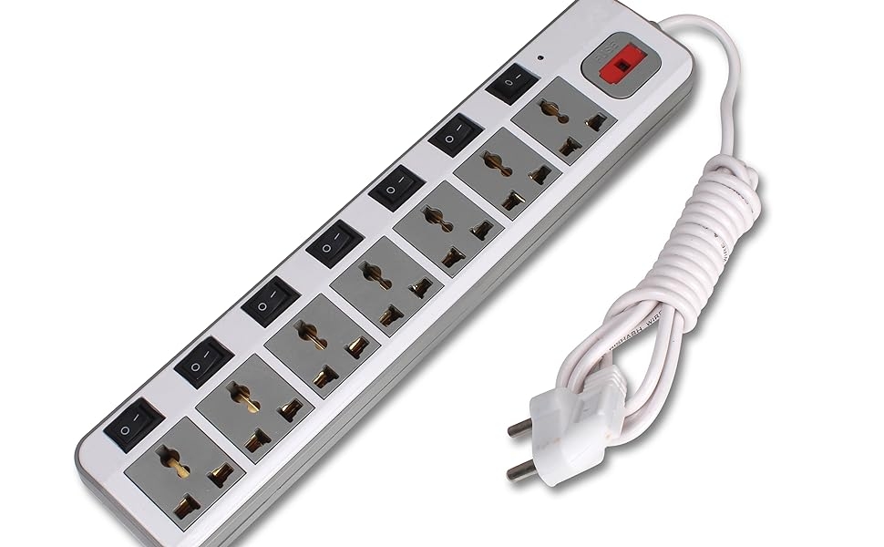 7x7 Extension Cord with 4 Yard Cable 7 Universal sockets7 switches, ,builtin Surge Fuse,6AMP