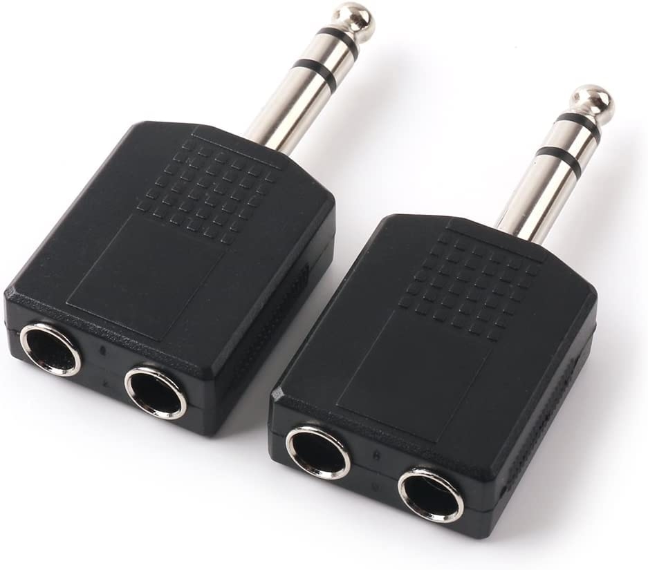 6.35mm (1/4) Male TRS (Stereo) to 2 Ports of 6.35mm (1/4) Female Audio Splitter | 1 Port to 2 Stereo Audio Adapter