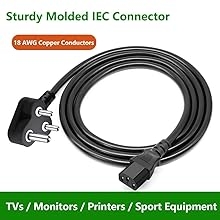 India Plug IEC Mains Power Cable Cord for Desktop PC, Monitor, SMPS and Printer