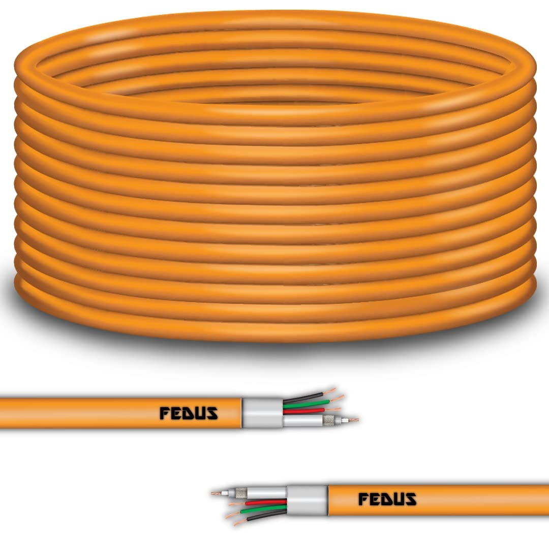 FEDUS 90M 23AWG Pure Copper 3+1 CCTV Coaxial Cable for Audio Video | Video & Power BNC Wire with Breading Alloy Earth Wire