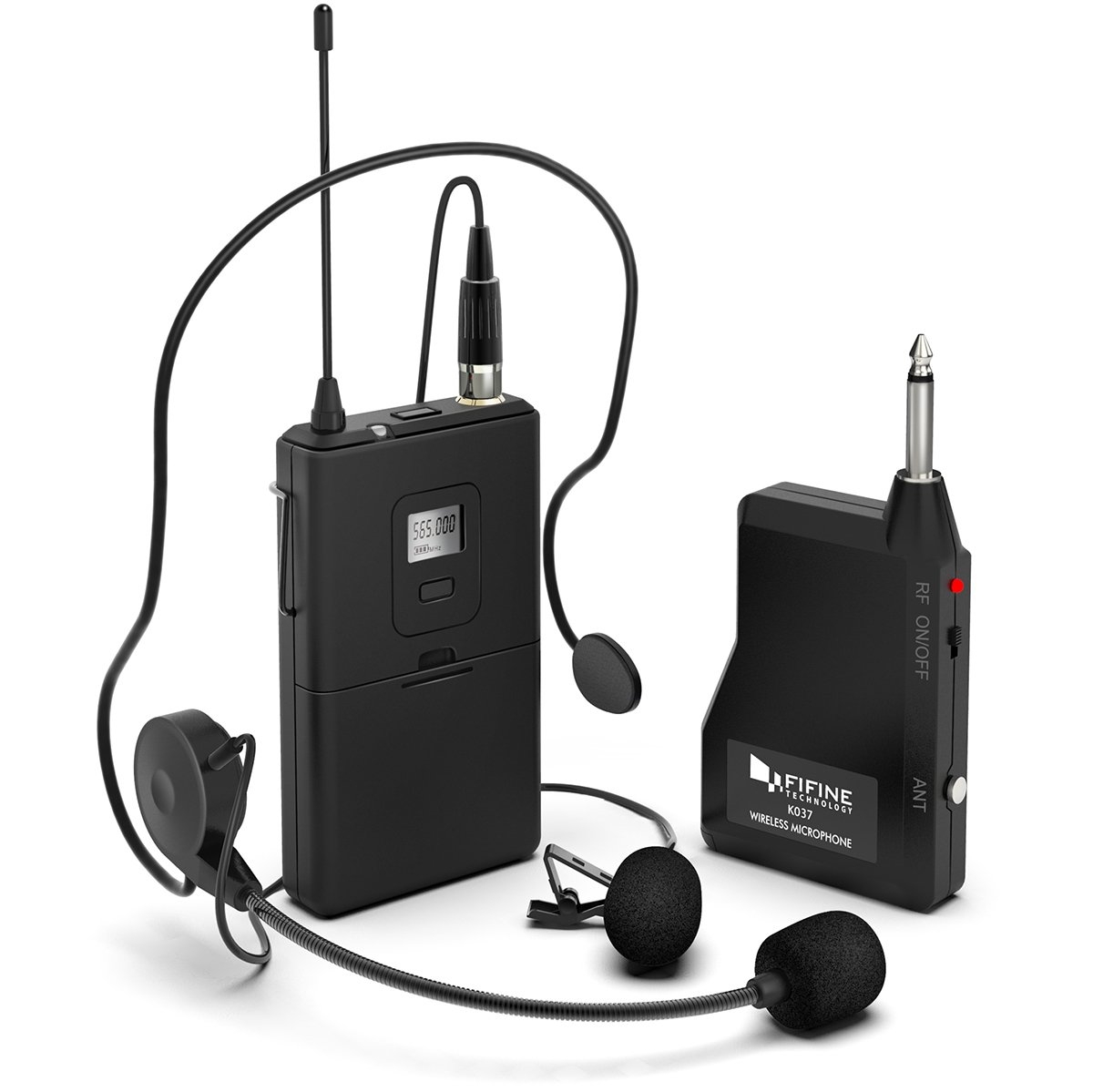Wireless Microphone System Set with Headset/Lavalier Lapel Mics, Beltpack Transmitter/Receiver (K037B)