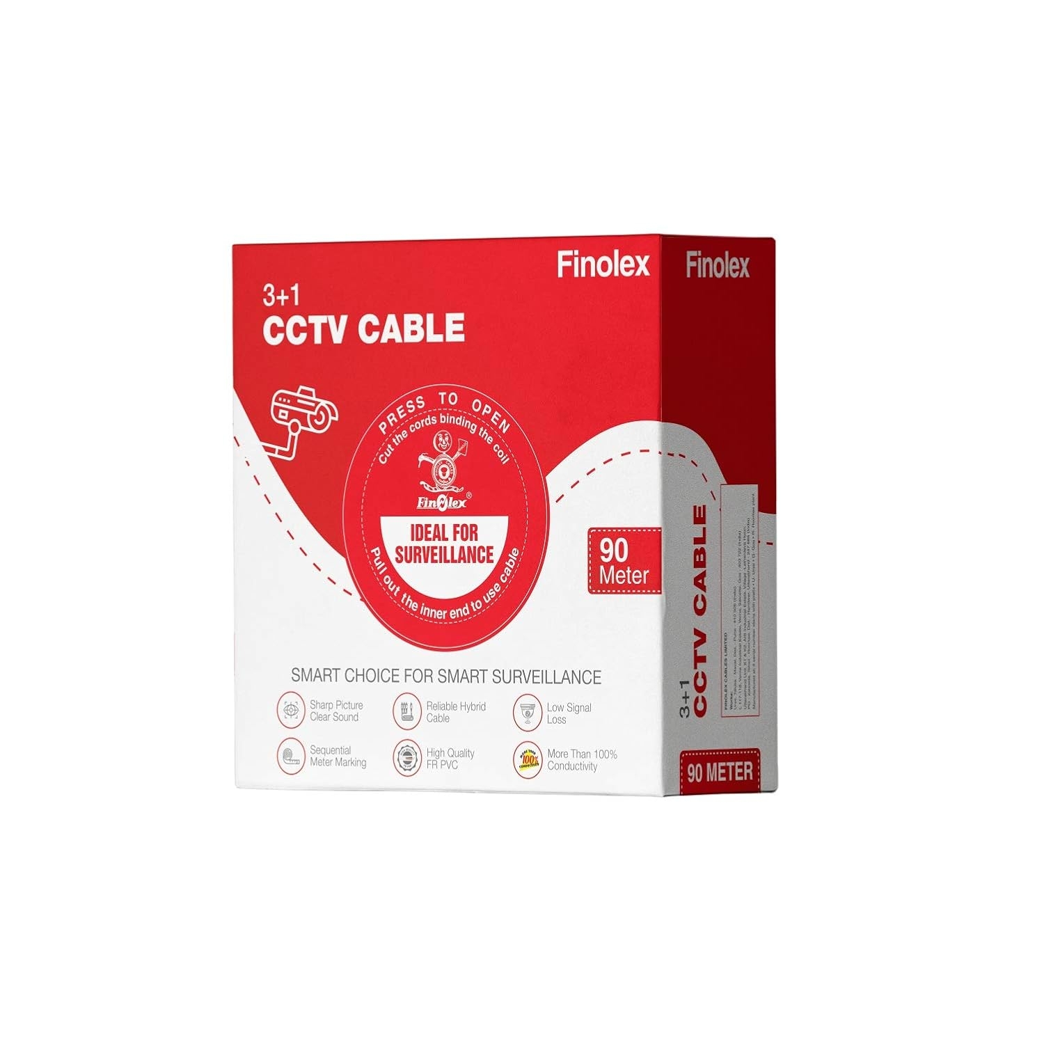 Finolex CCTV Cable (3+1) 90 M, Black, Red