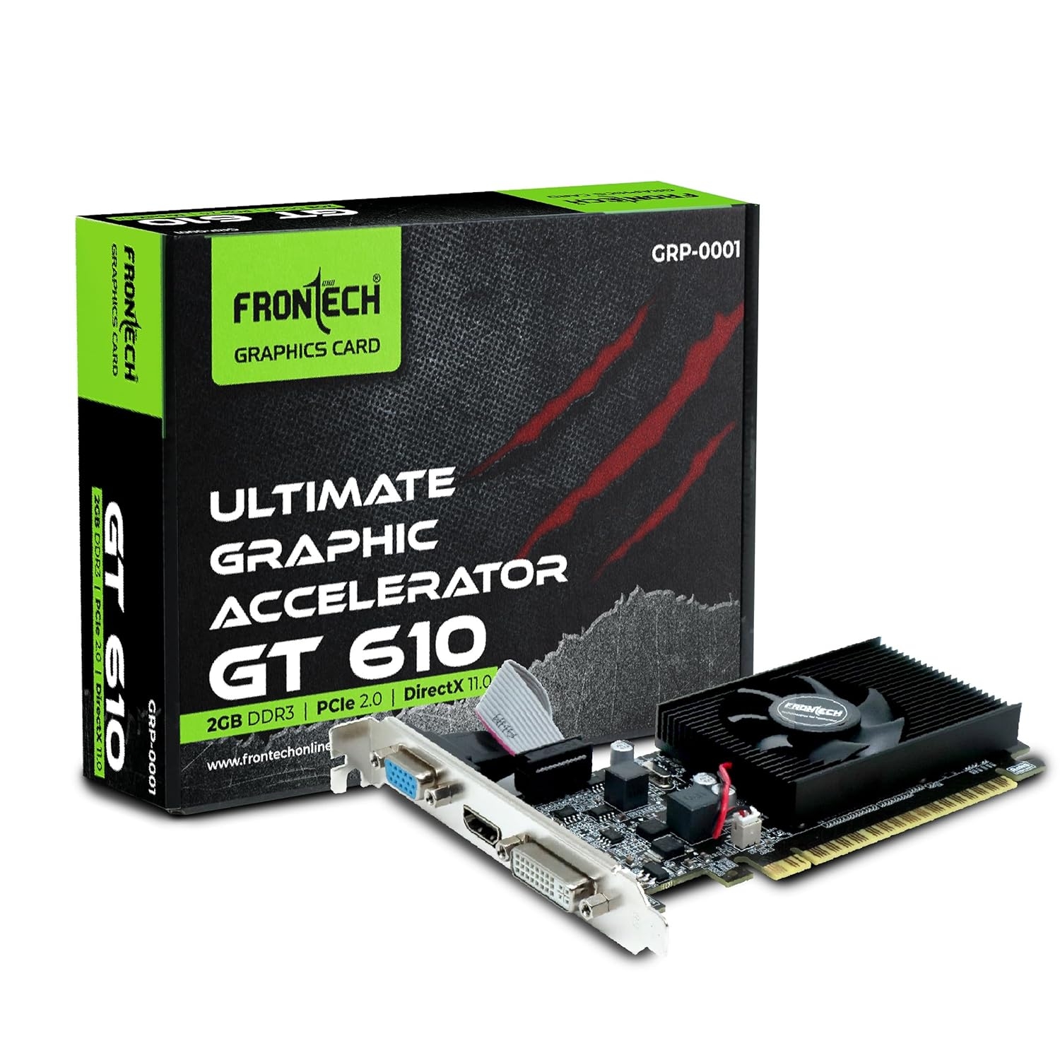 FRONTECH GT610-2GD3 Graphics Card | 2 GB DDR3 64 BIts PCI Express RAM, Quality Gaming Graphics Card, Single Cooling Fan, 3Y Warranty (GRP-0001) Graphics Card