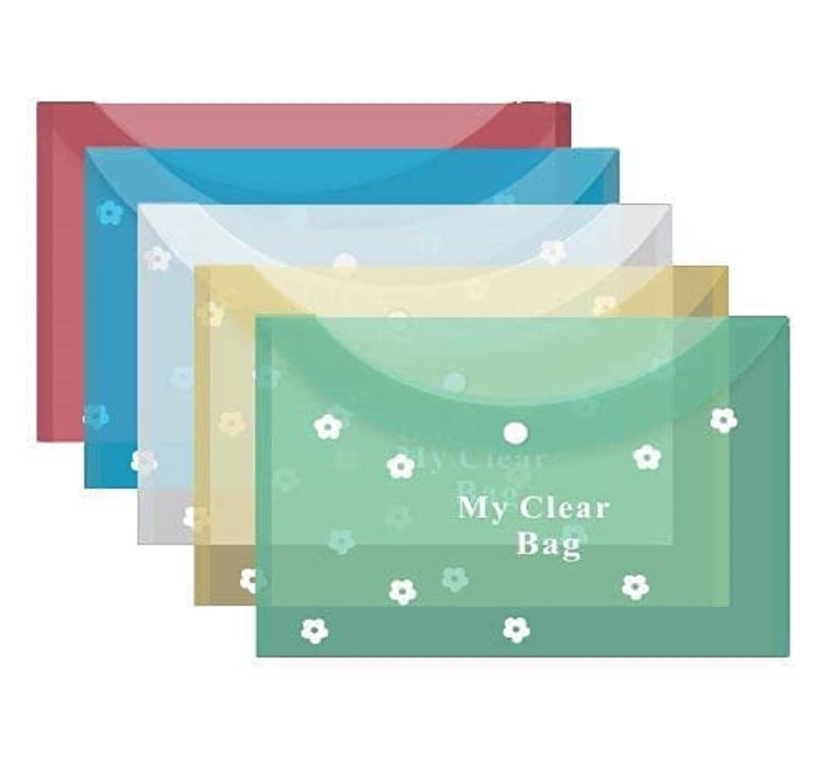 A4 Size Clear Bag (12), Full Size A4, Floral Design, Transparent Plastic Button Closer File (Multicolor_A4 Size)_2