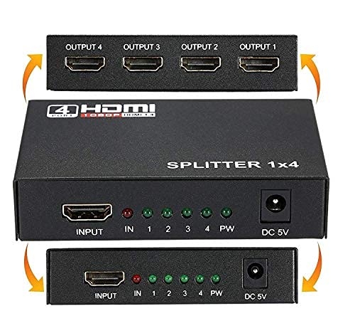 HDMI Splitter 1 in 4 Port Out Support Full HD 1080 Pixel, 4k & 2k for Monitor, Television, DVD Player