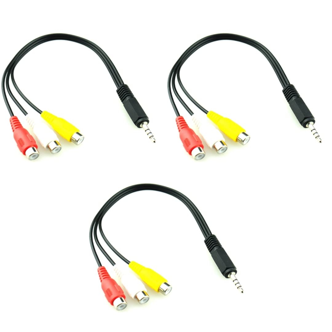 Maximus 3.5mm Male to 3 RCA Female Cable Video Adapter for AV, Audio, Video, LCD TV, HDTV (3 pcs)