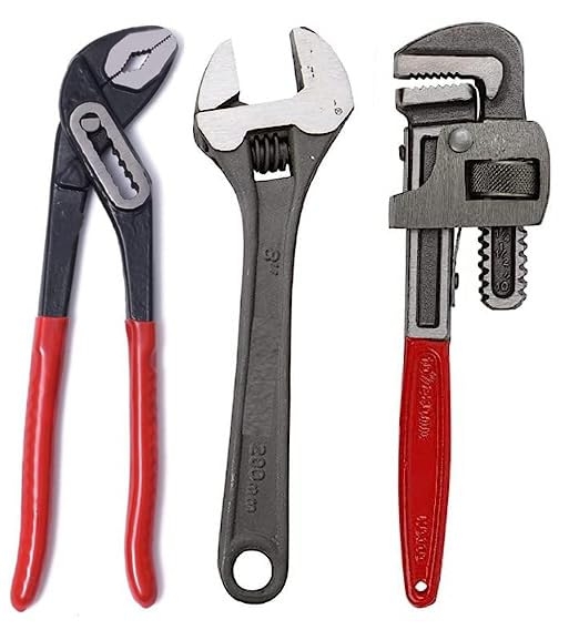 Kit Of 3 Tools Plumbing Kit (10 Water Pump Plier, 10 Pipe Wrench, 8 Adjustable wrench) Multipurpose Tool Kit