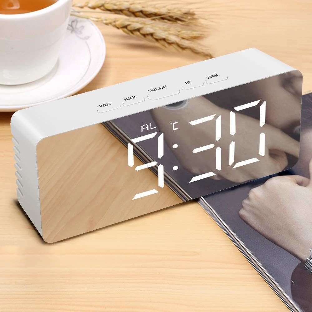 Digital LED Mirror Alarm Clock | Smart Back Light Table | White Color Mirror Alarm Clock with Sensor Date & Temperature